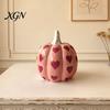 Valentine Day Home Decor Pink Ceramic Pumpkin with Heart Pattern, Artificial Figurine, Seasonal Interior Decorations Fall Tabletop Ornaments