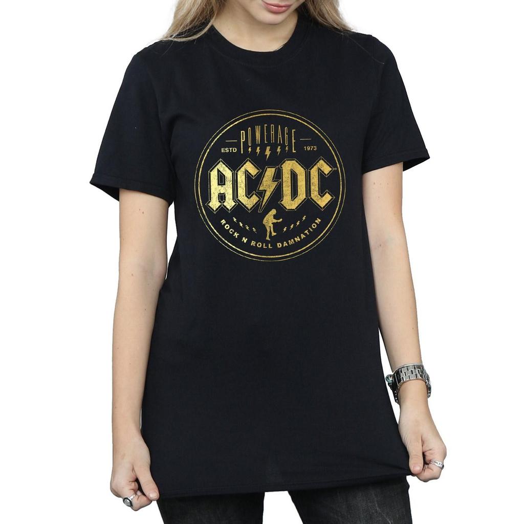 AC/DC Dámské/Dámské Rock N Roll Damnation Cotton Boyfriend tričko