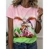 Fashion Women's Crew Neck T-Shirt 3D Color Printing Simple Crew Neck Short Sleeve Loose