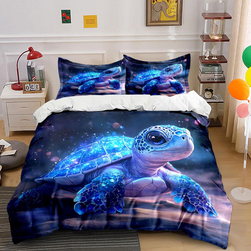 Dreamy Glowing Blue Sea Turtle Bedding Set For Kids Luxury Gift 3Pcs Digital Print Comforter Set Soft Comfortable Breathable