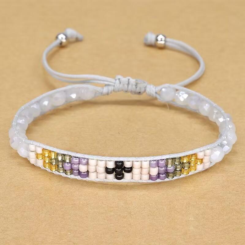 Handmade Woven Bracelets Boho Multicolored faceted Glass Beads Woven Bracelet Women Men Boho Handmade Chic Jewelry