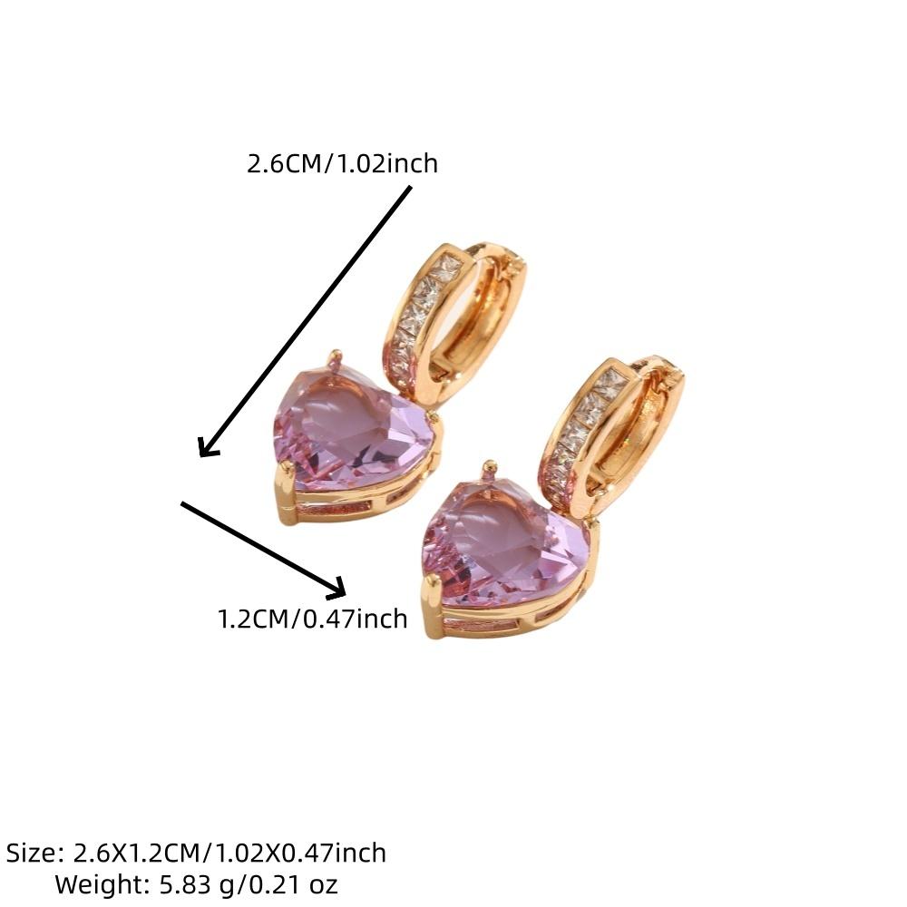 1 Pair Fashion Purple Heart Shape Artificial Crystal Dangle Earrings for Women Zirconia Earring Jewelry Wedding Party Accessories