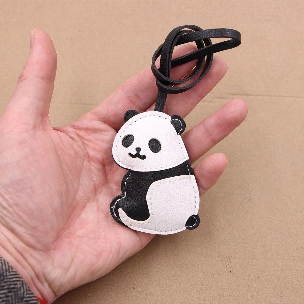 Ornaments Panda Keychain PU Leather Bag Hanging Charms Trendy Panda Pendant Lanyard  Men