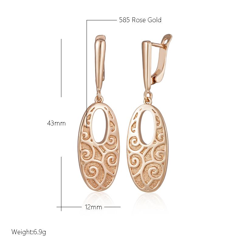 Fashion Glossy Oval Long Drop Earrings For Women  Rose Gold Unique Pattern Metal Bride Wedding Daily Party Jewelry