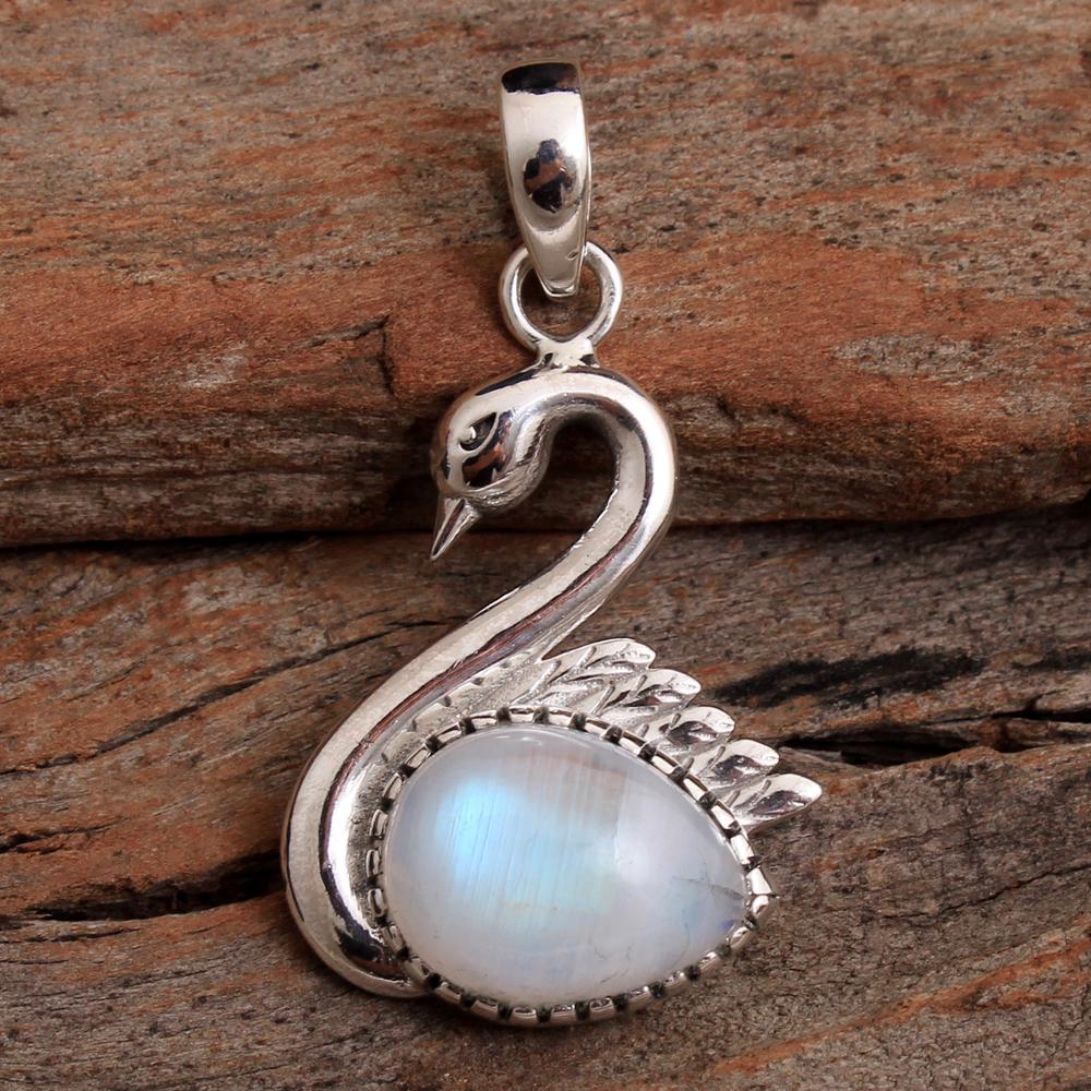 

Серебряные очаровательные ювелирные изделия, стерлинговое серебро 925 пробы, ларимар, лабрадорит, черный оникс, лунный камень, женский кулон в виде лебедя белый