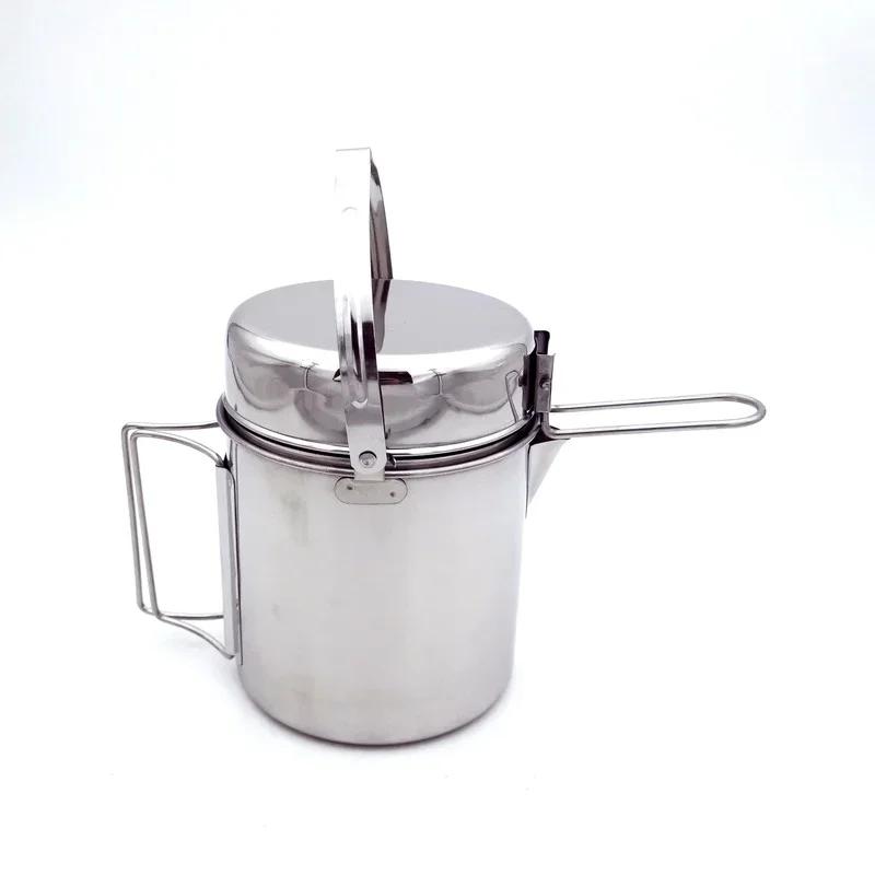 Draagbare Buiten Kampeer Kookgerei 1L Roestvrijstalen Kookketel Kampeerpan Set Backpacking Pan Picknick