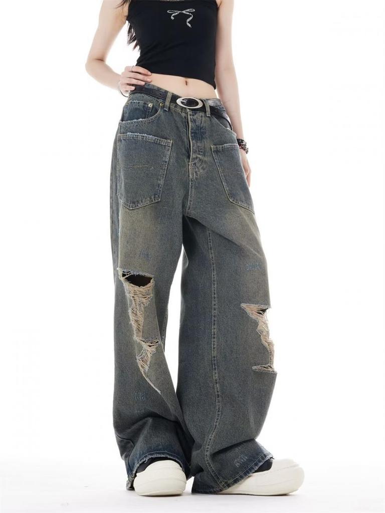 2025 American Retro Autumn Ripped Jeans for Men and Women - Trendy High-End Design with Reversible Wear.