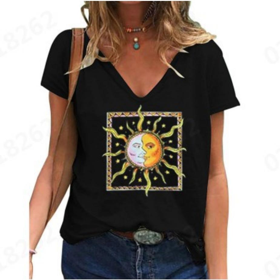 Women's Summer New V-neck Geometric 3d Printed Large Short Sleeved T-shirt