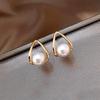1 Pair French-Style Teardrop Geometric Imitation Pearl Small Elegant Stud Earrings for Women – Daily Casual High-End Fashion