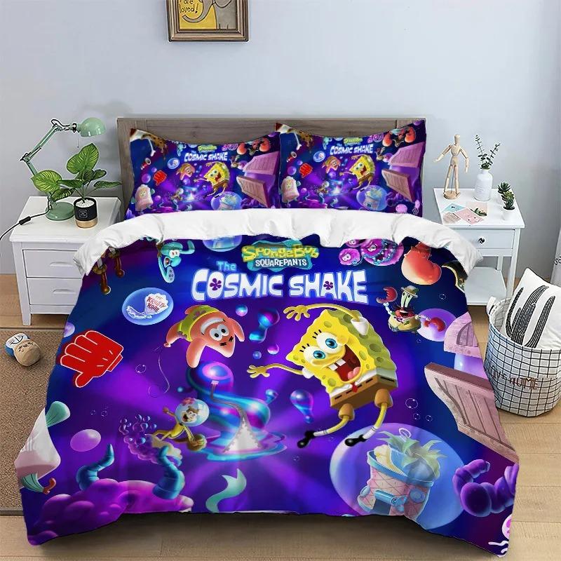 3D Printing Bedding Set S-SpongeBob 2/3pcs Duvet Cover Pillowcases Cartoon Anime Bedding for Teens Student Dormitory Bedroom Dec