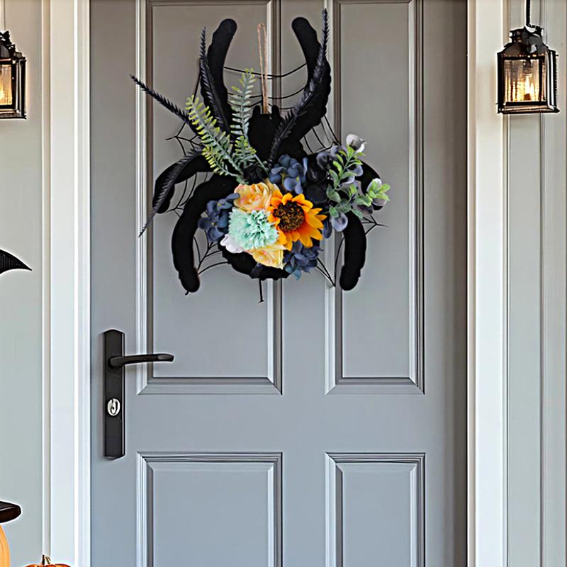Halloween Wall Hanging For Front Door Simulated Spider Decorative Silk Flowers Home Garden Party Decoration