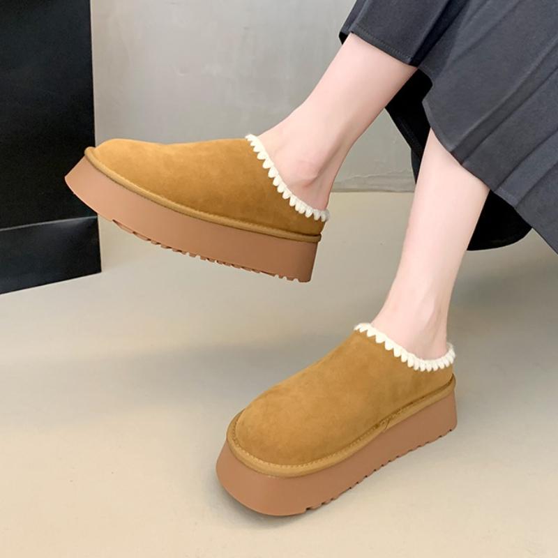 Fashion Mules Shoes Women Flats Platform Slippers Fur Shoes Suede New 2025 Winter Short Plush Slingback Sneakers Cozy Flip Flops Zapatos