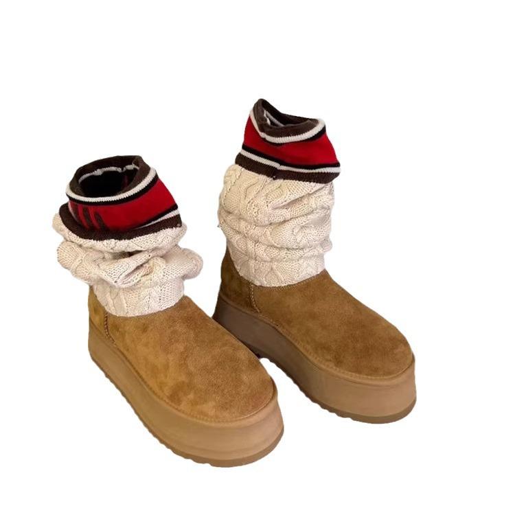 Fur integrated snow boots tall tube wool tube winter women's 2023 new muffin thick bottom heightening boots women's tide