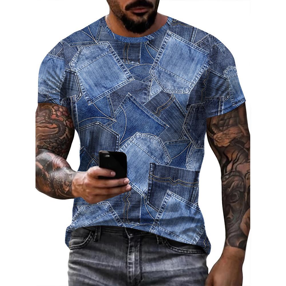 New Denim Pattern 3D Men's T Shirt Summer Short Sleeve O-Neck Pullover Fashion Street Sportwear Oversized Casual Male Clothing