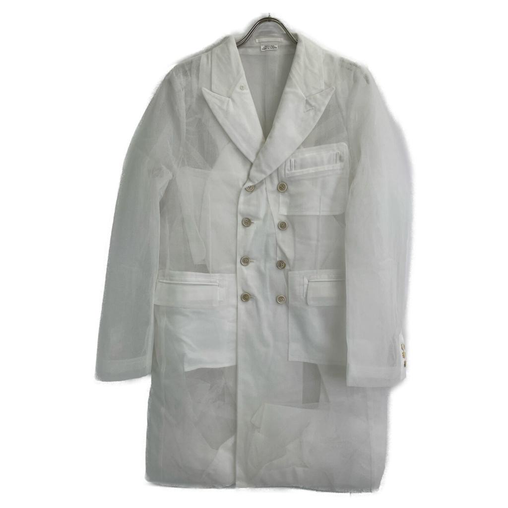 COMMEdesGARCONS HOMME PLUS 25Oțel Inoxidabil Alb Nailon Tul Jachetă Lungă Dublă Jachetă M albFolosit