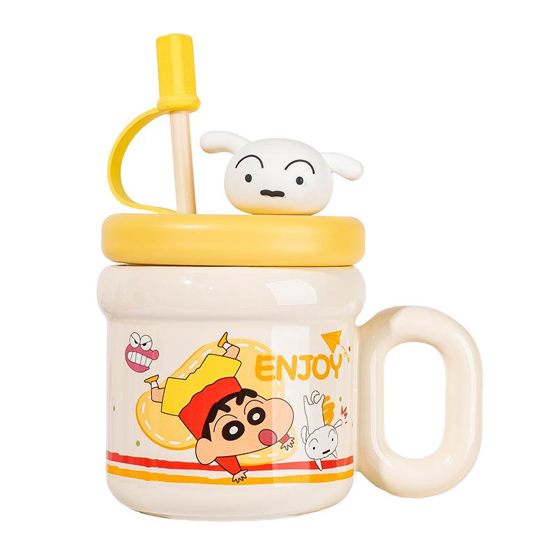Crayon Xiaoxin Ceramic Mug with Lid Girls High Value Couple Water Cup Office Tea Separation Cup
