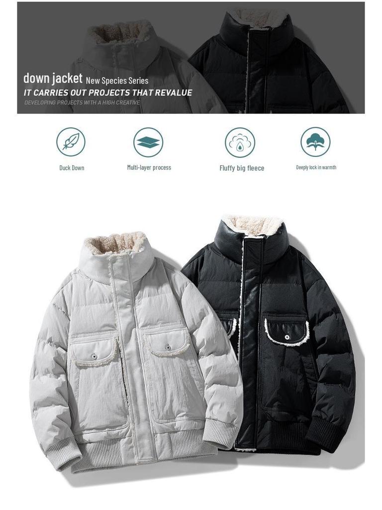 MLB & NY Co-Branded 2025 Winter Men's Down Jacket with Lamb's Wool Patchwork