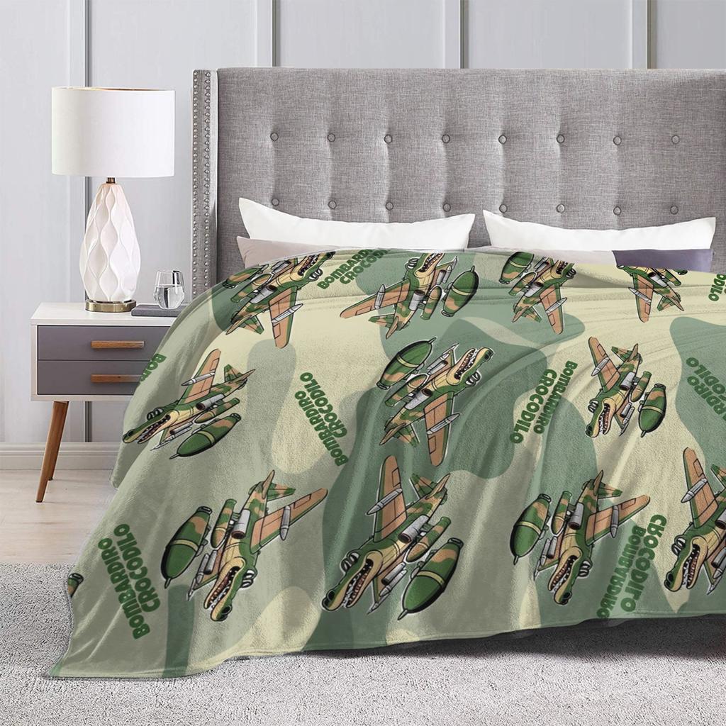 Bombardino Crocodilo Італійська Ковдра з Мозковим Гниттям Флісова Смішна Мемна М'яка Плед для Авіаперельотів Подорожей Постільна Білизна Ковдра