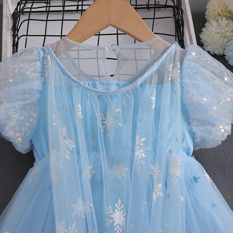 Elsa Princess Short-Sleeve Evening Gown for Girls - Summer 2025 Style Birthday Dress