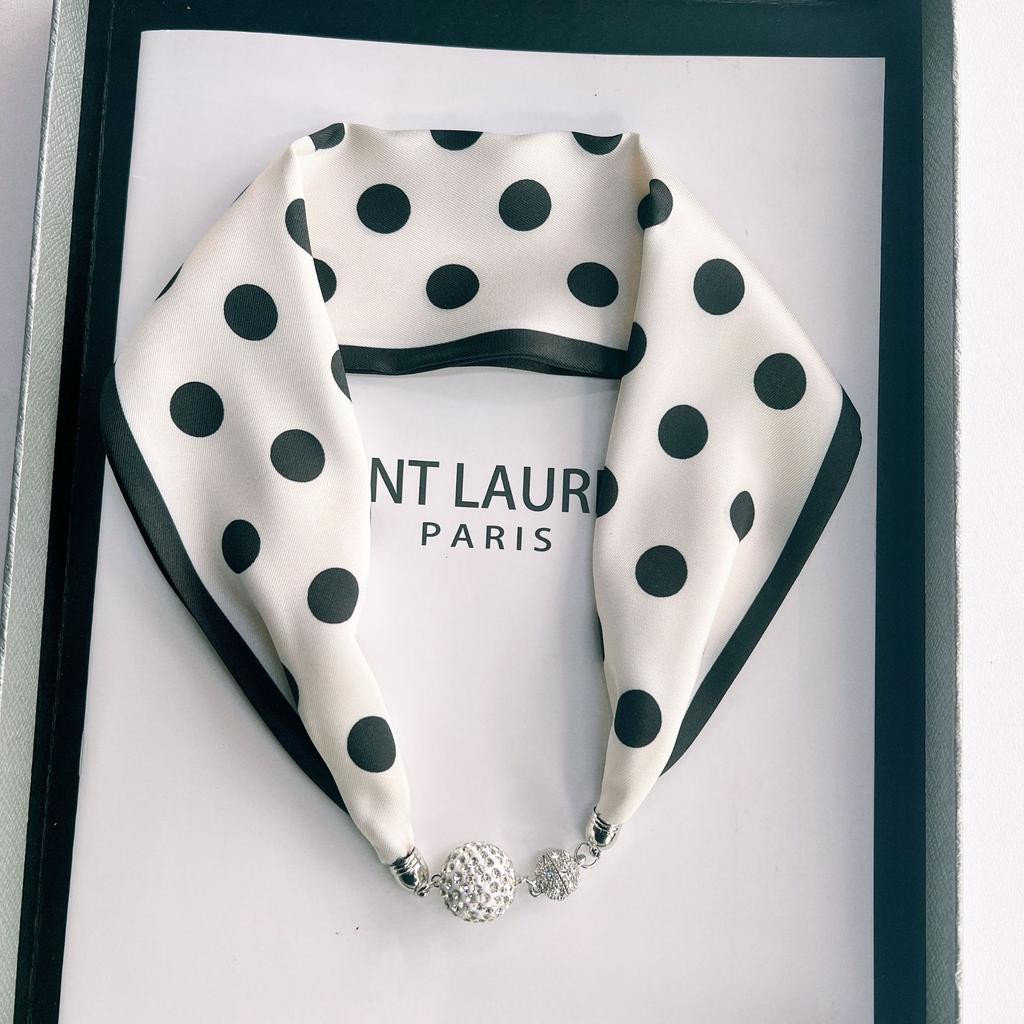 Spring and summer new Japanese and Korean fashion simulation silk long strip magnetic buckle small silk scarf necklace multi-functional scarf streamer