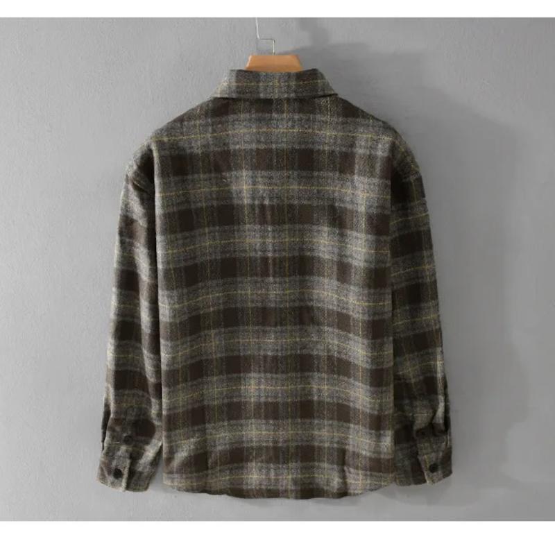 Frühling Herbst Shirts für Männer Täglich Casual Lose Hemd Tasche Revers Gebürstet Kariertes Hemd Harajuku Mode Langarm Männer Tops