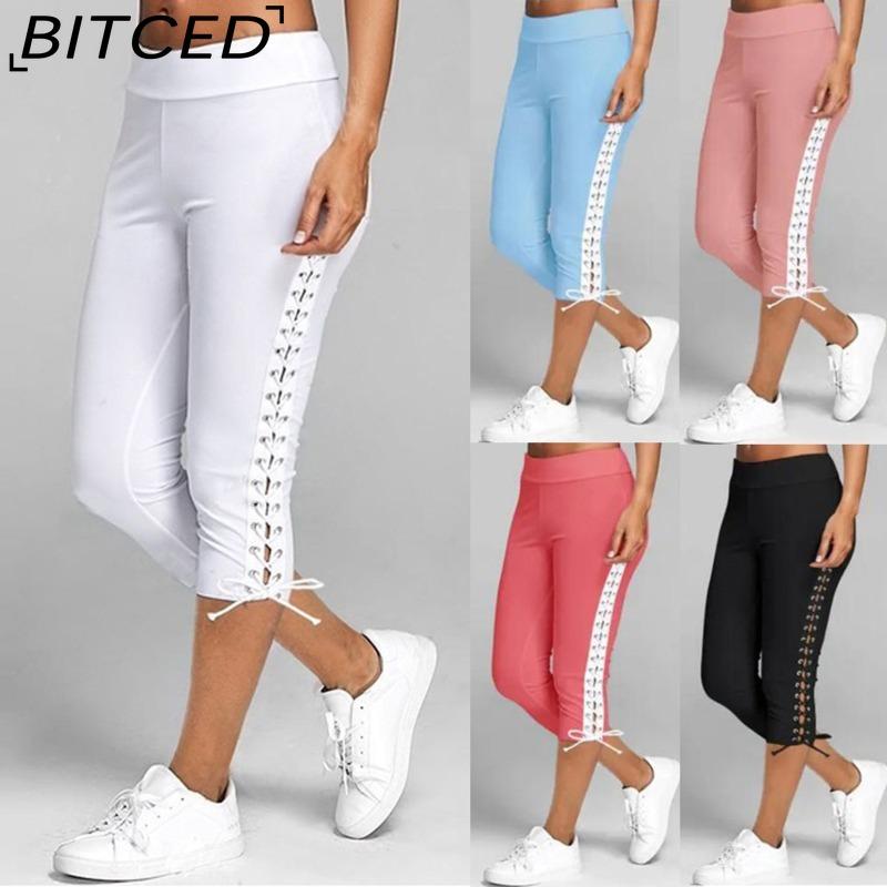 BITCED S-5XL Damen High Waist Cropped Hosen Elastische Bandage Leggings Nahtlose Fitness Sporthose Übergröße