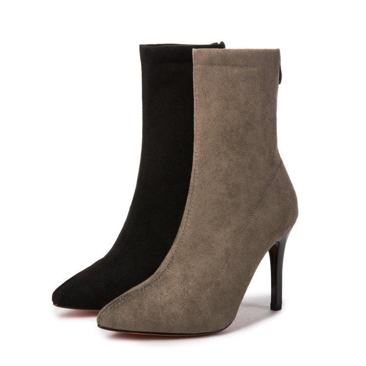 Autumn and winter new women's boots European and American fashion suede stiletto mid-tube boots pointed high-heeled fashion boots