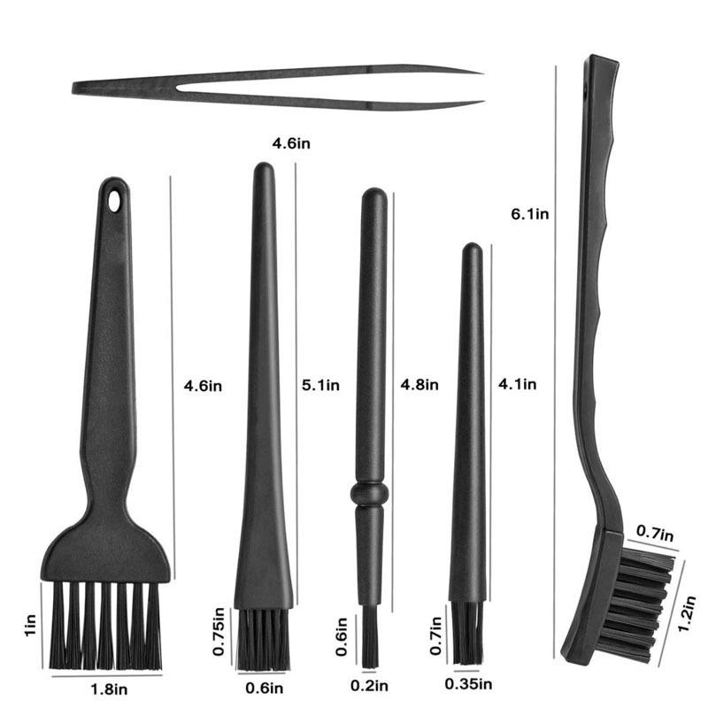 6-in-1 Black Anti-Static Keyboard Cleaning Brush Kit with Tweezers