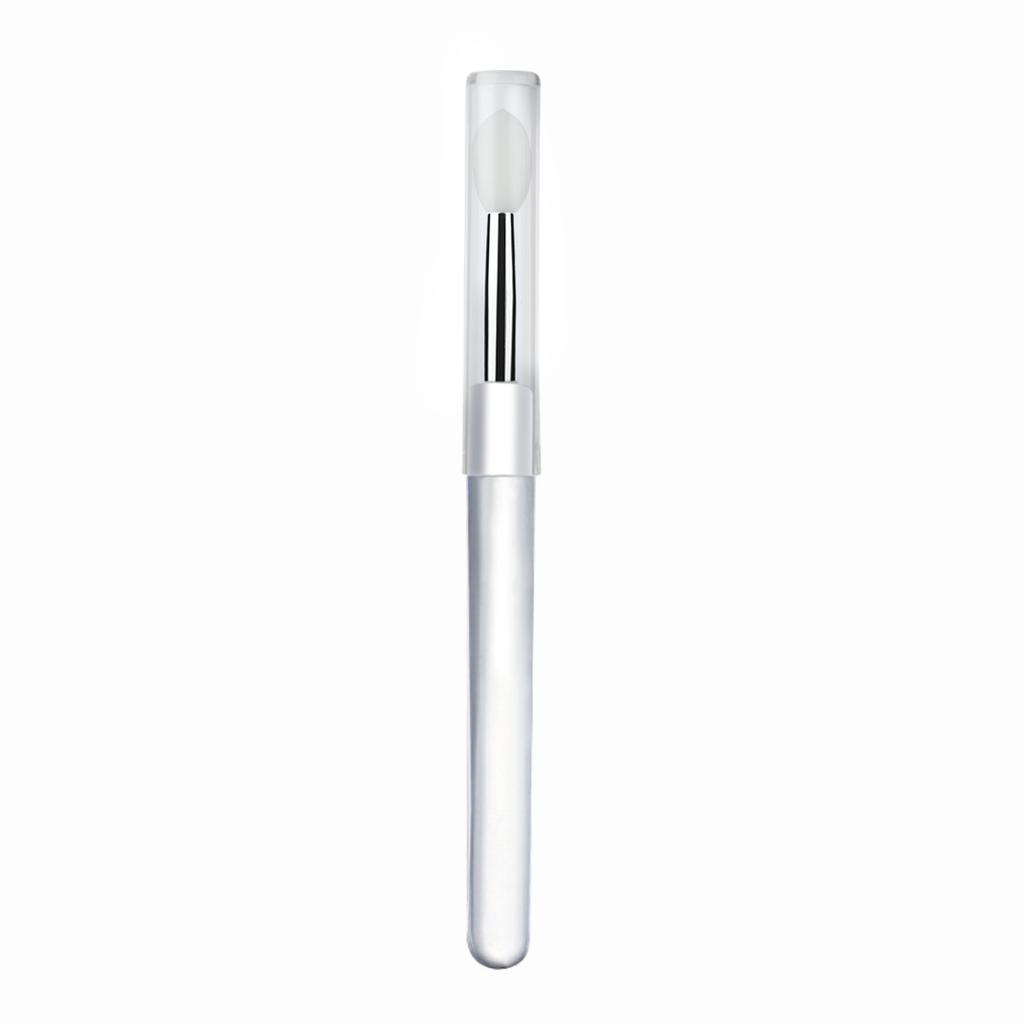 1 Pcs Portable Silicone Lip Brush With Cover Soft Lipstick Brush Washable Without Staining Transparent Handle Lip Makeup Brush