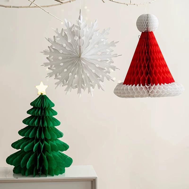 WTEMPO Christmas Decorations Christmas Tree Hanging Pendents with Ropes DIY Desktop Ornaments Christmas Origami Decoration Scene Setting Props