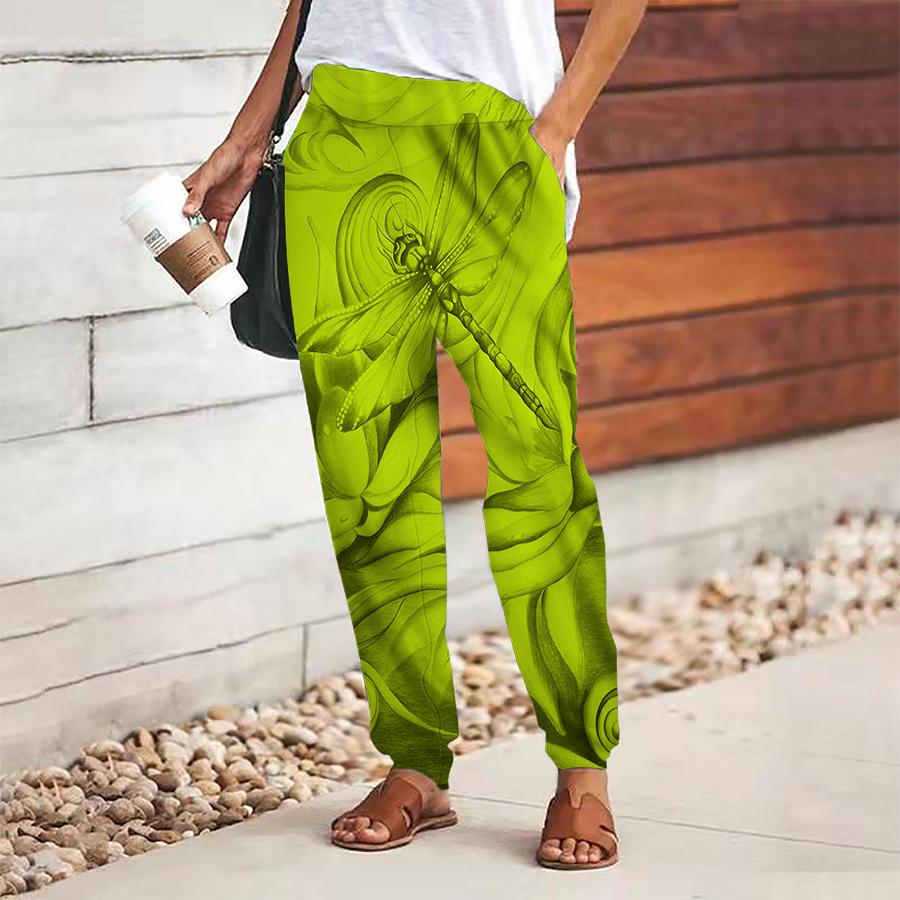 Dámské retro potištěné kalhoty se šněrováním v pase s gumou, volné kalhoty, ležérní dlouhé kalhoty s kapsami