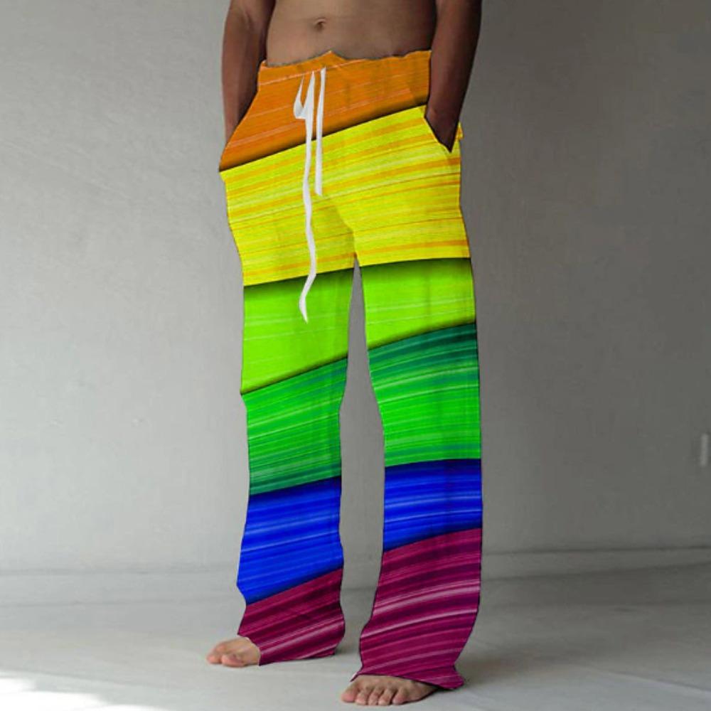 Men's 3D Geometric Pattern Printed Baggy Casual Trousers,  Elastic Drawstring Waist with Pockets, for Spring Summer Home Outdoor Vacation