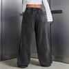2026 European Plus Size Distressed Cropped High-Waisted Wide-Leg Baggy Jeans