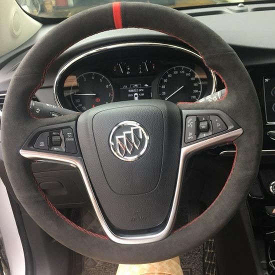 Suede Hand-Sewn Steering Wheel Cover for Buick: Envision, Excelle, Regal, LaCrosse, Encore.