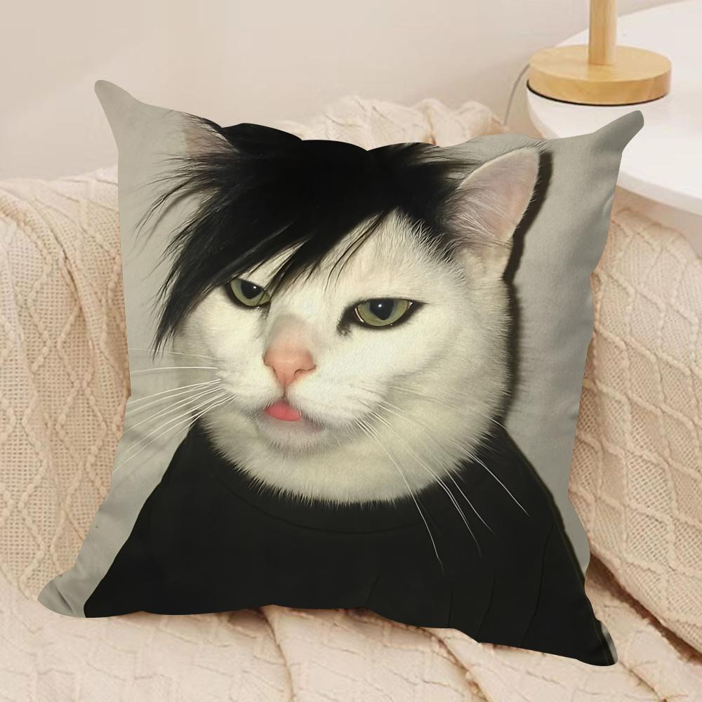 Handsome fashion pretty cat Cushion Cover Silky Short Plush Invisible Zipper Dustproof Sofa Pillow Case for Home Decor