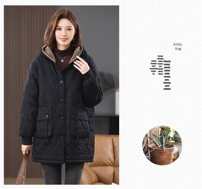 Women's Plus Size Winter Fleece-Lined Cotton Jacket 2024 - Middle-Aged & Elderly Casual Warm Coat