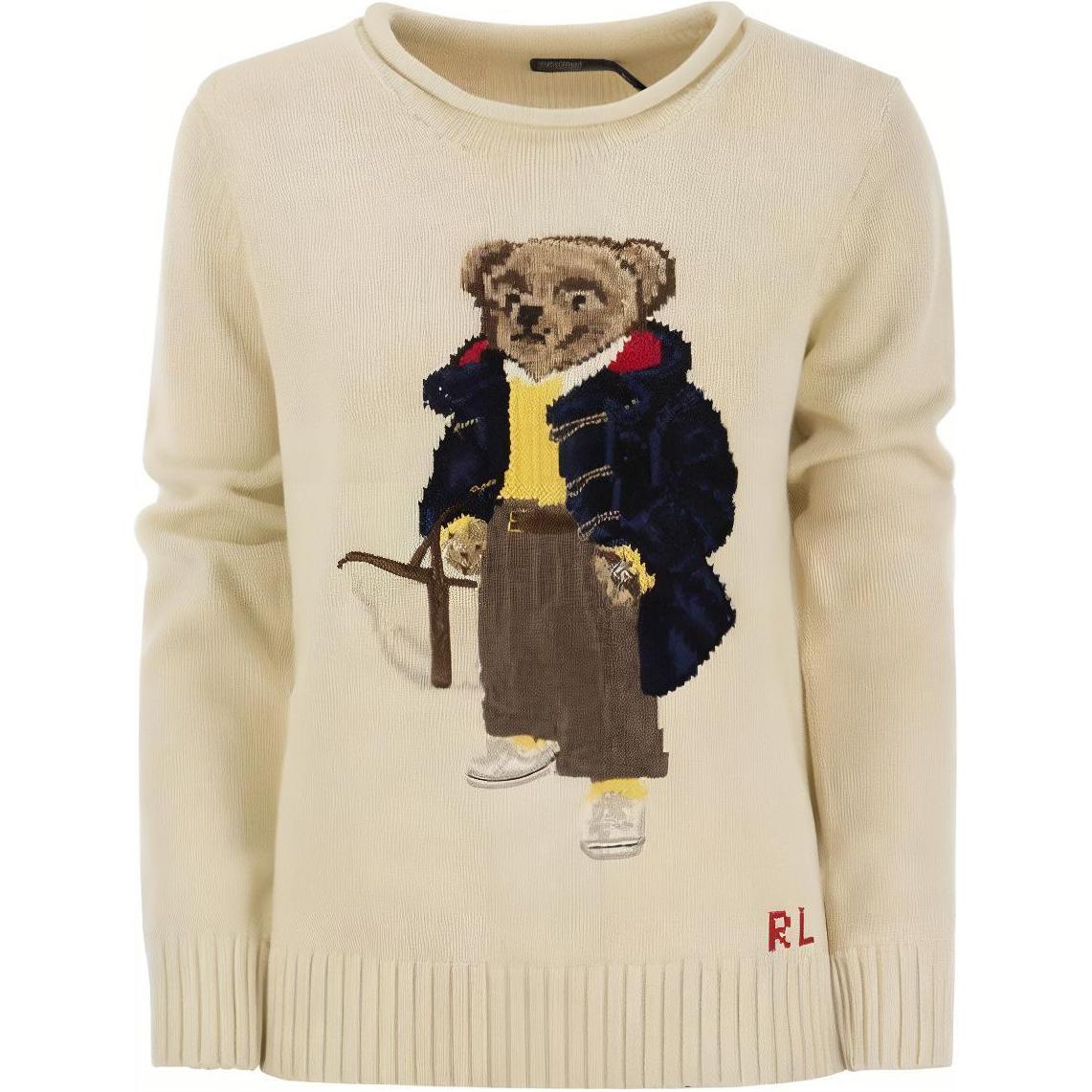 

Polo Ralph Lauren Cartoon Loose Pullover Round Neck Long Sleeves свитер для женщин, цвет Off-White 211910427001 S