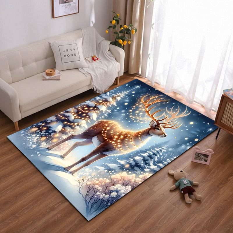 "Winter Deer Carpet with Snowy Forest Lights, Elegant Home Decor" Suitable for use as an anti-slip for living room bedroom sofas