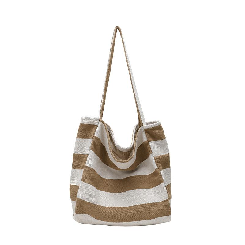 New Korean Version, Large-capacity Summer Contrasting Striped Tote Bag, Retro, Lazy Wind, Large-capacity Shoulder Underarm Women's Bag