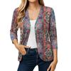 Women's Lightweight Loose Fit Vintage Floral Print Three-Quarter Sleeve Cardigan for Casual Daily Wear