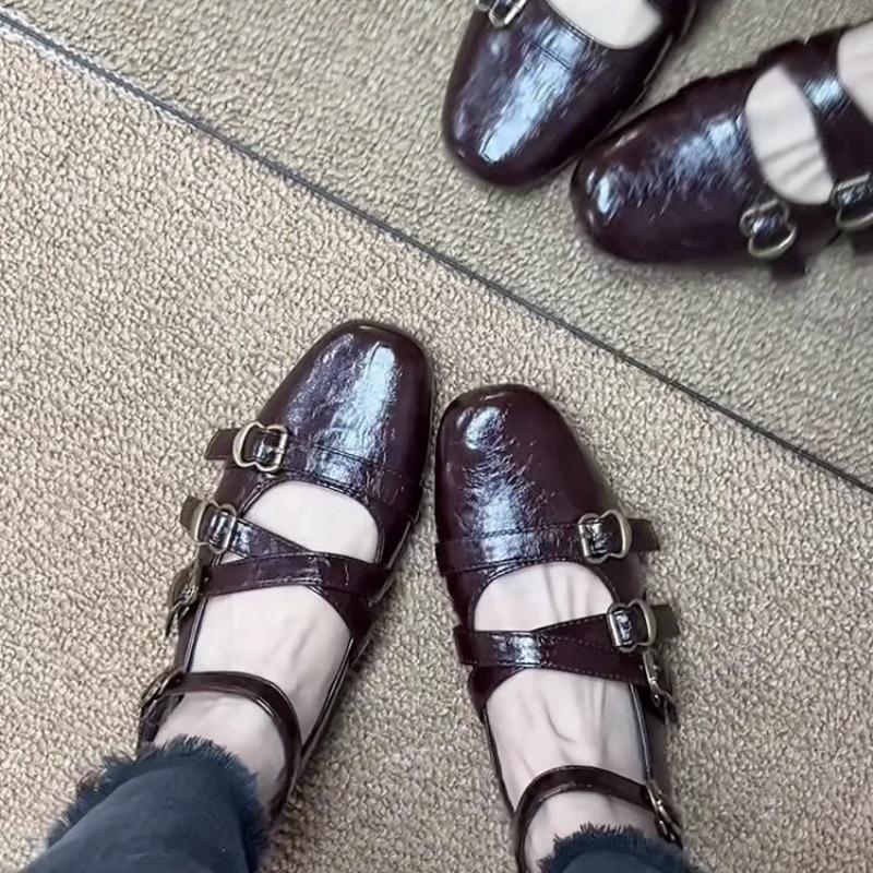 New Summer Women's Shoes Retro Inner Height Increase Square Head Shallow Mouth Mary Jane Shoes Women's Design Sense Cross Doudou Shoes