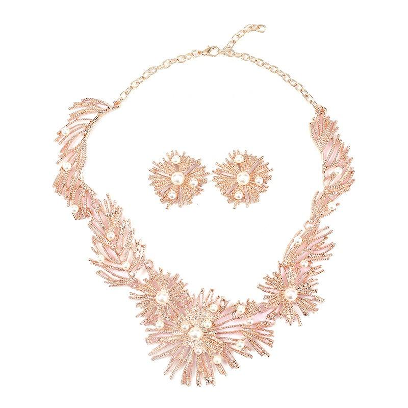 European and American Necklace Set Geometric Retro Exaggerated Alloy Inlaid Imitation Pearl Wedding Accessories Versatile Fashion