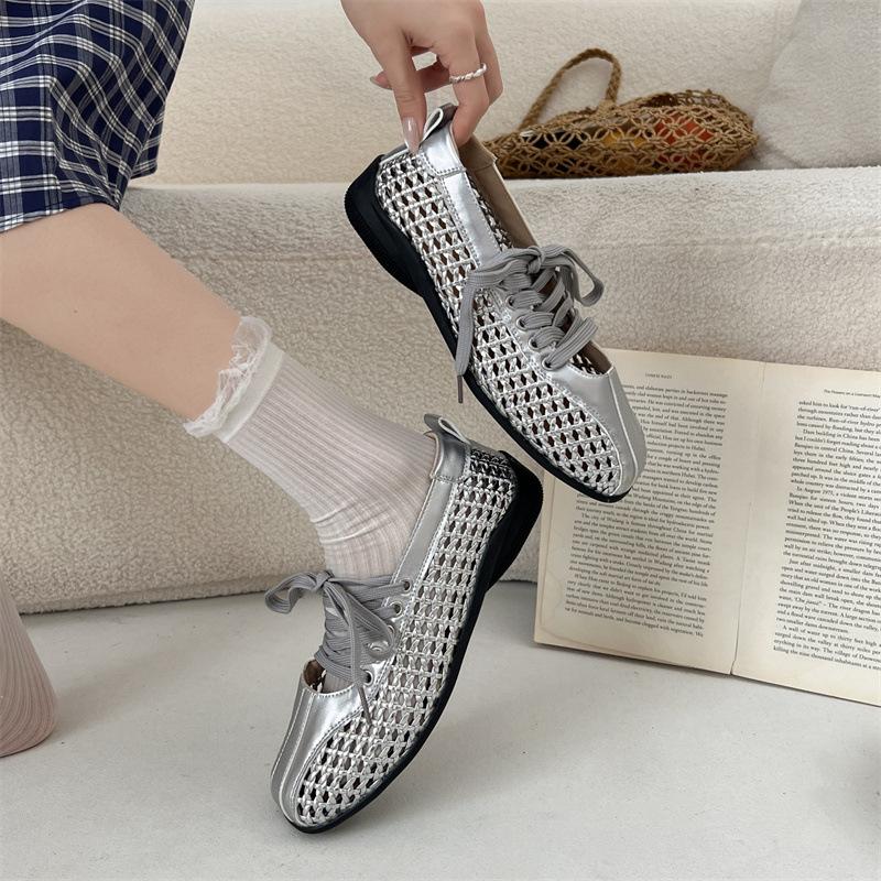 Fashion Trend Silver Retro Light Mouth Low Heel Single Shoes Women's 2025 New Summer Skirt Versatile Mary Jane Shoes
