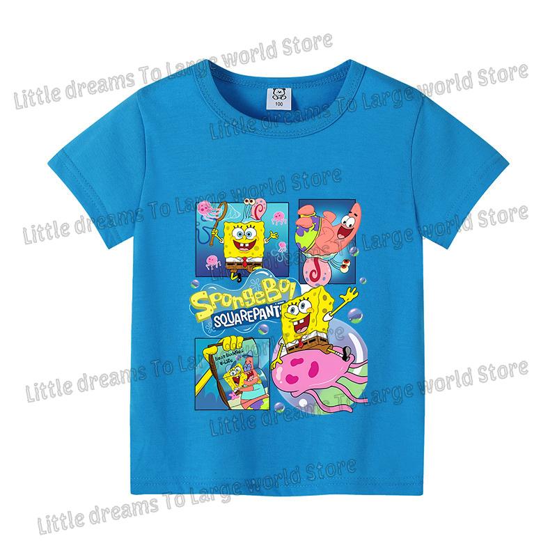 SpongeBobs Cartoon Tshirt for Children Cotton Soft Tee Boys Girls Tops Colorful Clothing Anime Printed Clothes Birthday Gift