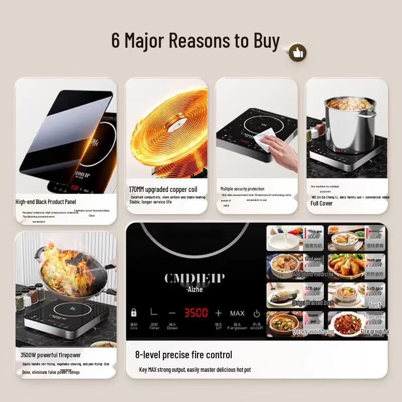 Cmdieip German 3500W Multi-Function Induction Cooktop CN plug (adapter included)