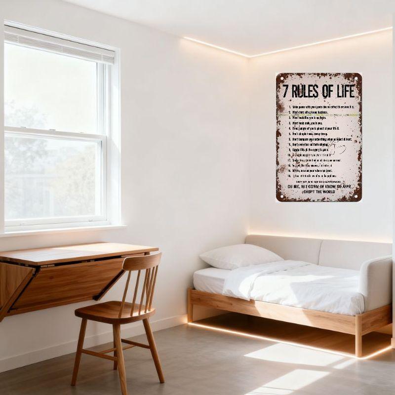 Vintage 7 Livets Regler Rostig Metallskylt Sliten Retro Väggplakett för Hem Man Cave Bar Dekor