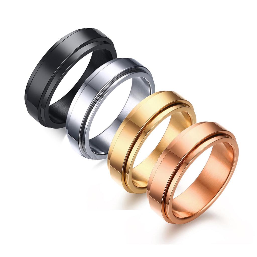 6MM Gold Rotatable Stainless Steel Couple Ring for Men & Women - Polished Plain Band