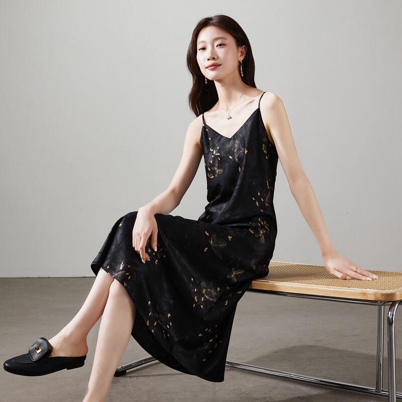 SOFSIL 2026 Spring Retro V-Neck Printed Strap Dress L