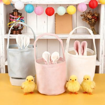Osterhase Tragetasche mit Hasenohren Wiederverwendbar Leinwand Party Geschenkkorb Eierkarton Süßigkeitentasche für Ostergeschenke und Dekorationen