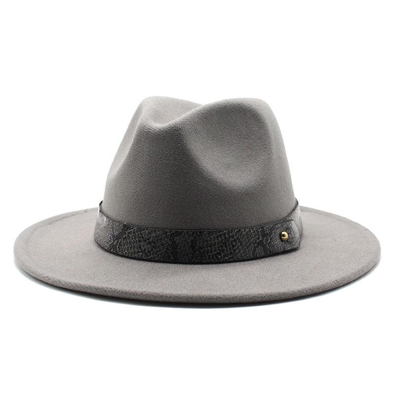 

Casual Men S And Women S Snake-Pattern Woolen Top Hat, Jazz Hat, 24-Color Felt Hat L（58-60cm） світло-сірого кольору